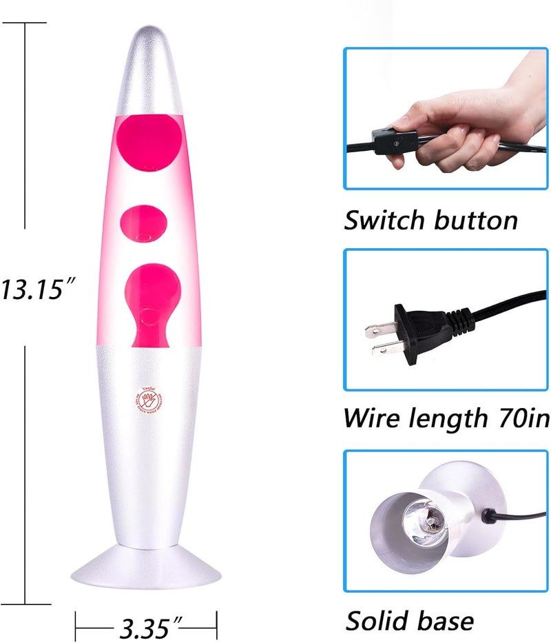 Vanful Store Pink Liquid Motion Lamp for Adults Glitter Magma Lamps for Bedroom and Home Christmas Thanksgiving Day Decor Bulb Included 13 Inch Night Light with Sliver Base for Kids Boys Girls - Image 5